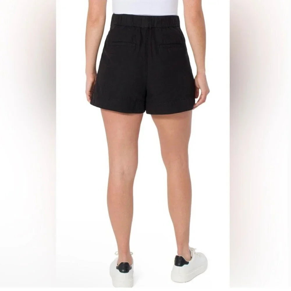 Joie Medium Pleated Linen Blend Women’s Black Shorts High Rise Pockets